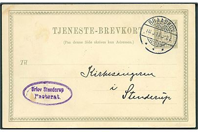 3 øre lokalt tjenestebrevkort dateret Urlev stemplet Braaskov d. 10.5.1911 til Stenderup.