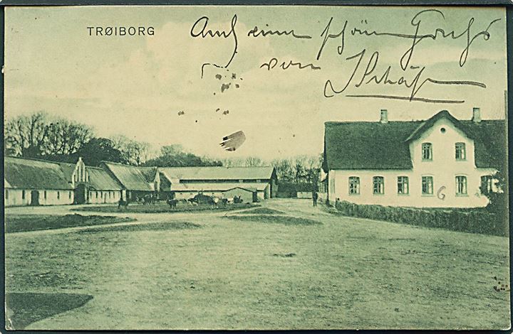 5 pfg. Germania på brevkort (Trøiborg) annulleret Wiesby (Kr. Tondern) d. 4.9.1913 til Ballum.