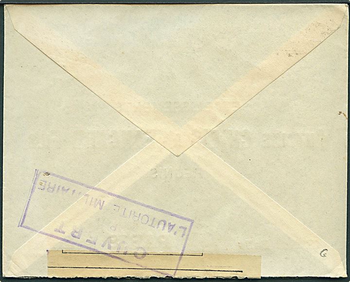 10 øre Posthorn i parstykke på brev fra Kristiania d. 28.6.1915 til Paris, Frankrig. Åbnet af fransk censur.