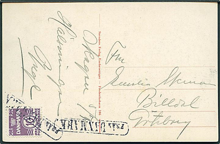 10 øre Bølgelinie på brevkort (Frederikshavn, Administrationsbygningen) dateret Skagen d. 5.7.193x annulleret med svensk skibsstempel Från Danmark til Göteborg, Sverige.