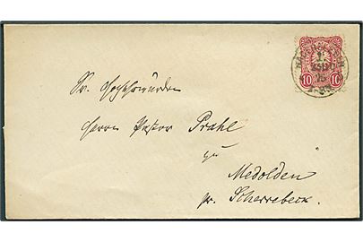10 pfg. Pfennige udg. på brev annulleret med enringsstempel Hadersleben 1. *b d. 25.10.1875 til Medolden pr. Scherrebeck.