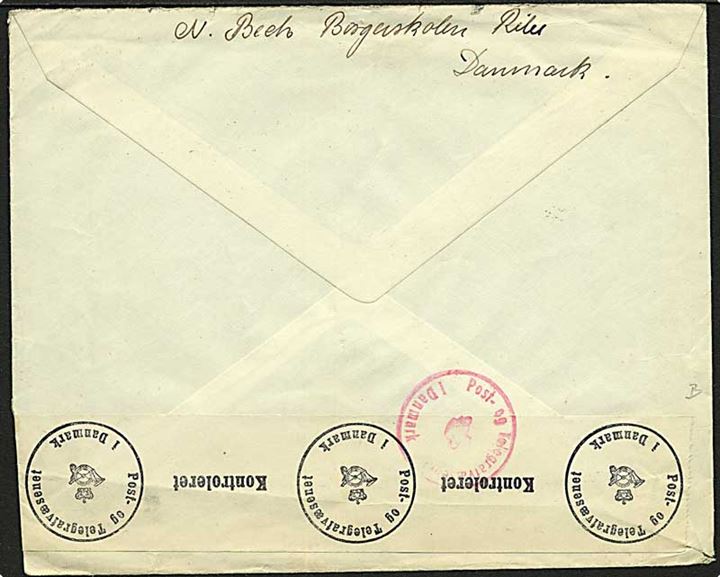10 øre Bølgelinie i parstykke på brev stemplet Ribe B. d. 12.9.1940 til Ørbyhus, Sverige. Åbnet af dansk censur.