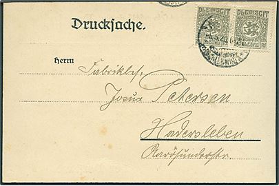 2½ pfg. Fælles udg. i parstykke på tryksags-brevkort sendt lokalt i Hadersleben d. 5.5.1920.