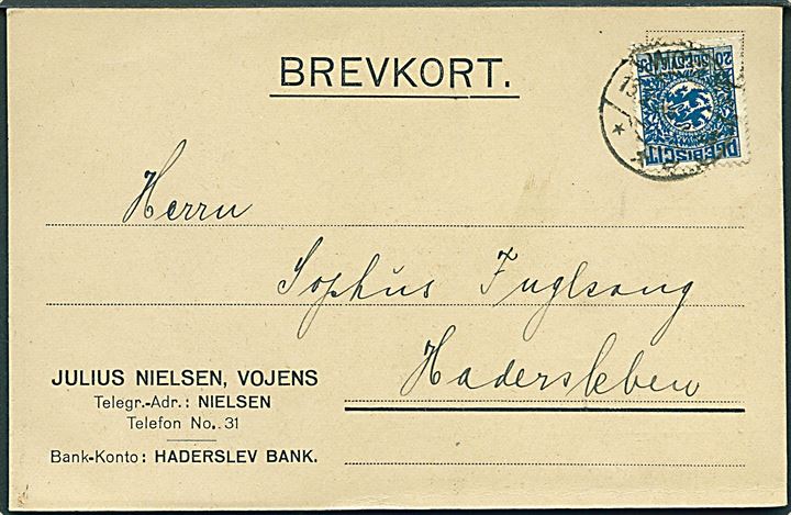 20 pfg. Fælles udg. på brevkort stemplet Woyens d. 13.2.1920 til Hadersleben.