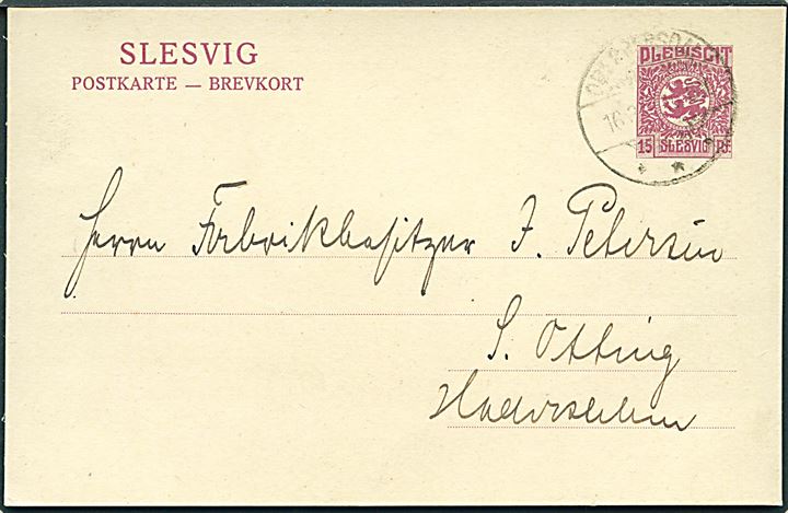 15 pfg. Fælles udg. helsagsbrevkort stemplet Oberjersdal d. 16.3.1920 til Hadersleben.