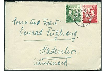 10+2 pfg. og 20+3 pfg. Ungdomsherberg på brev fra Stadthagen d. 7.11.1952 til Haderslev, Danmark.  Høj mærkepris.