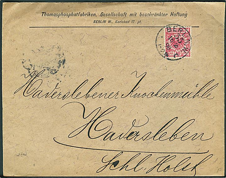 10 pfg. Adler på brev stemplet Berlin 35 d. 16.2.1898 til Hadersleben, Schleswig. På bagsiden stor mærkat fra Landwirtschaftlische Ausstellung Dresden 12-21 Juni 1898.