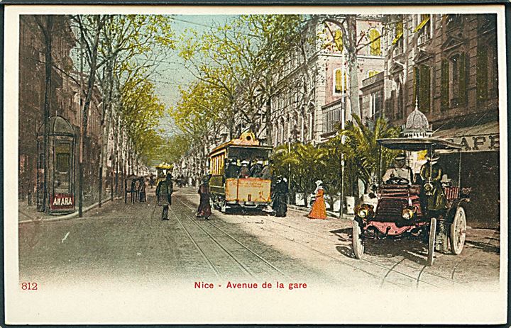 Nice, Avenue de la gare med sporvogn og taxi. No. 812.