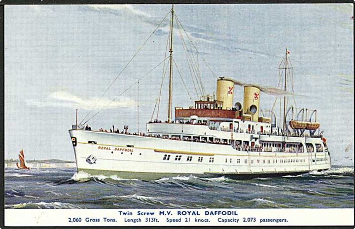 Passagerskibet Royal Daffodil. The General Steam Navigation Co. no. 10. Kortet har været opklæbet. 