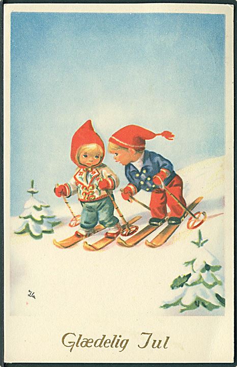 Illa Winkelhorn: Glædelig Jul. Børn på ski. Stenders, serie no. 590. 