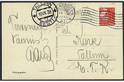 15 øre Karavel single på brevkort fra København 21 d. 16.9.1928 til Tallinn, Estland. Ank.stemplet d. 19.9.1928.