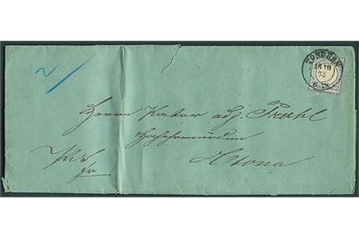 2 gr. Lille Brystskjold på 2. vægtkl. brev annulleret med 2-ringsstempel Tondern d. 18.10.1873 til Altona. Fold.