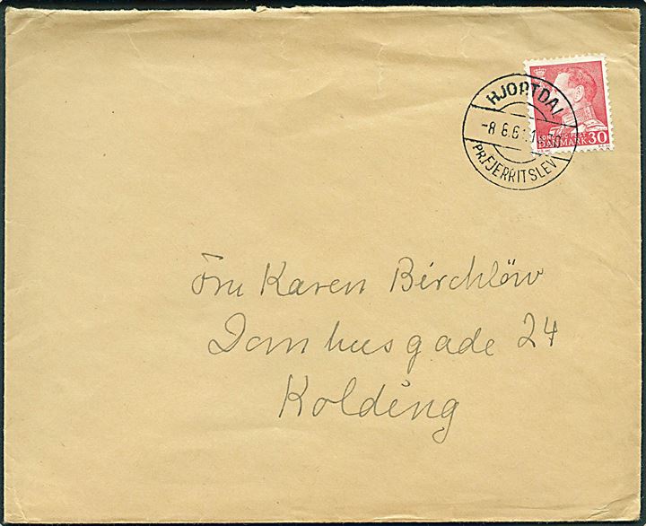 30 øre Fr. IX på brev annulleret med pr.-stempel Hjortdal pr. Fjerritslev d. 8.6.1961 til Kolding.