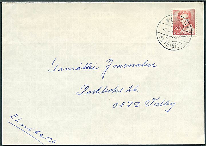 3,20 kr. Margrethe på brev annulleret med pr.-stempel Hillerslev pr. Thisted d. 16.4.1988 til Valby.