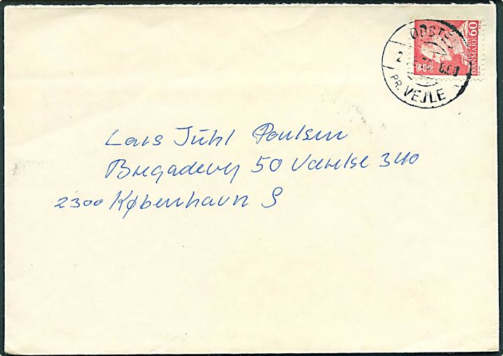 60 øre Fr. IX på brev annulleret med pr.-stempel Ødsted pr. Vejle d. 21.8.1970 til København.