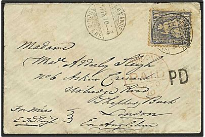 30 c. Helvetia på lille brev fra Lausanne d. 17.9.1870 til London, England. 