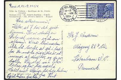 35 l. single på brevkort stemplet Citta del Vaticano d. 11.8.1954 til København, Danmark.