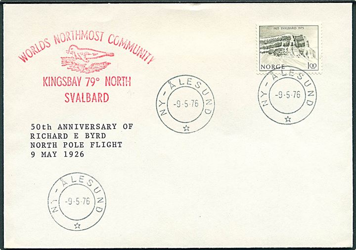 Svalbard. 1 kr. på uadresseret filatelistisk brev stemplet Ny-Ålesund d. 9.5.1976.