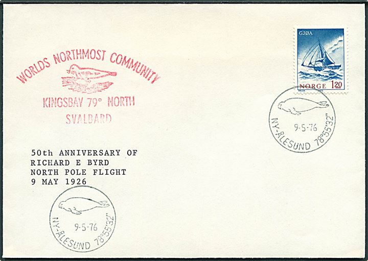 Svalbard. 1,20 kr. på uadresseret filatelistisk kuvert stemplet Ny-Ålesund d. 9.5.1976.