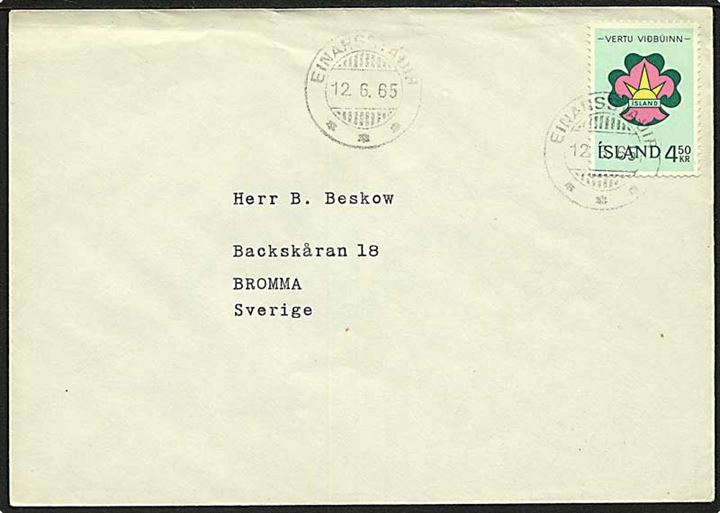 4,50 kr. Spejder på brev annulleret med brotype stempel Einarsstadir d. 12.6.1965 til Bromma, Sverige.