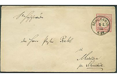 1 gr. helsagskuvert fra Schleswig d. 2.1.1874 til Medolden pr. Scherrebeck.
