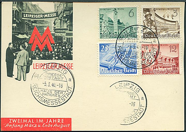 Leipzig Messe udg. på illustreret souvenir-kort annulleret med særstempel i Leipzig d. 5.3.1940.