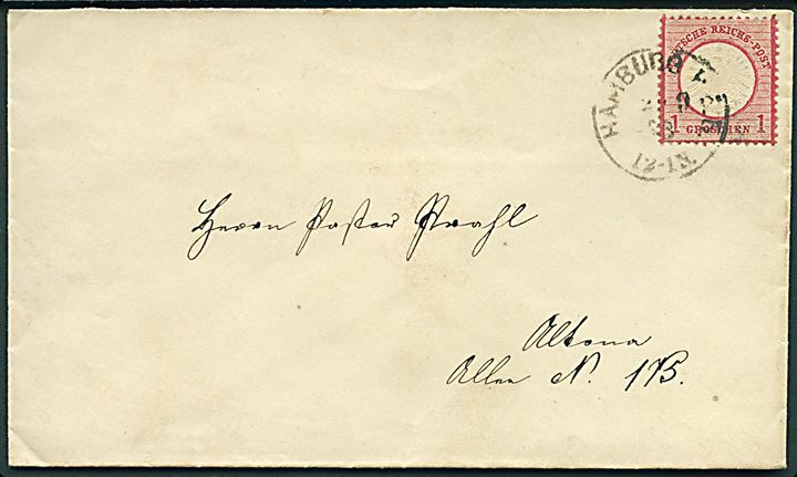 1 gr. Stort Brystskjold på brev fra Hamburg d. 29.9.1873 til Altona.