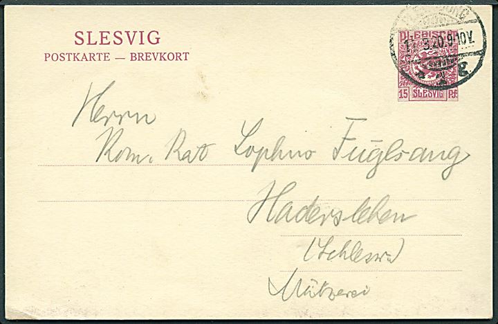 15 pfg. Fælles udg. helsagsbrevkort fra Flensburg d. 14.3.1920 til Haderslev.