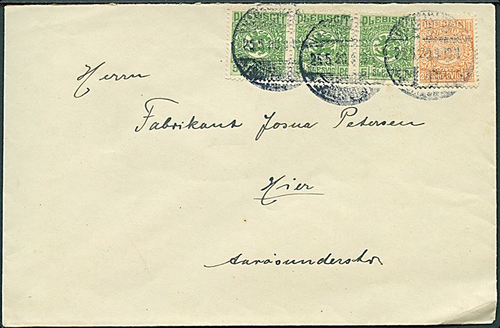 5 pfg. (3) og 25 pfg. Fælles udg. på lokalbrev i Haderlseben d. 25.5.1920. Anvendt efter at 1. Zone Øre-udgaverne var udkommet.