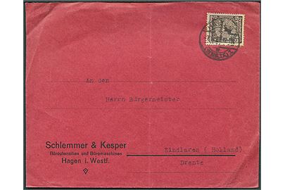 1 mia. mk. single på brev fra Hagen d. 7.11.1923 til Zindlaren i Holland.