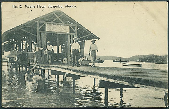 Muelle Fiscal, Acapulco, Mexico. E. Billings no. 12. (Afrevet mærke). 