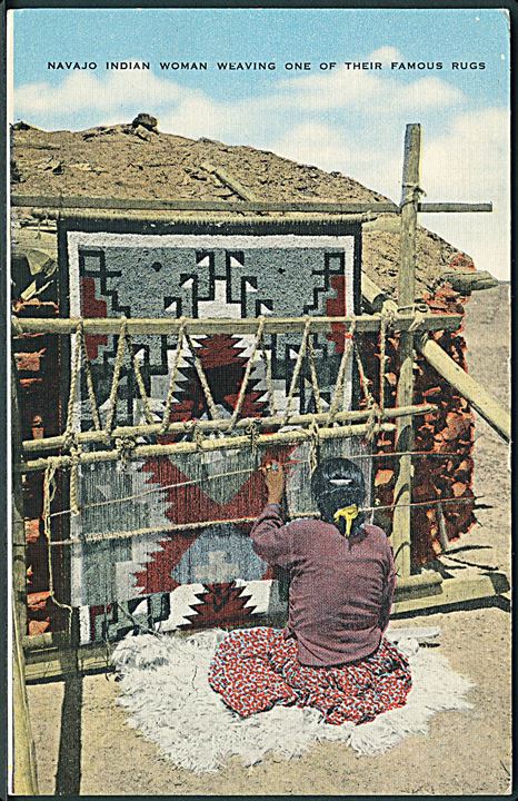 Indianer. Navajo Indian woman weaving one of their famous rugs. Alfred Mcgarr no. 34. From the land of Enchantment. 