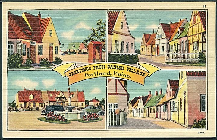 Greetings from Danish Village. Portland, Maine. No. 61194. 