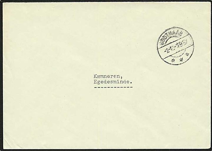 Ufrankeret internt brev stemplet Godthaab d. 2.12.1957 til Egedesminde.