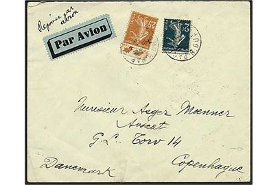 25 c. og 2 fr. Såerske på luftpostbrev fra Paris d. 29.6.1931 til København, Danmark. På bagsiden stemplet København Luftpost sn1