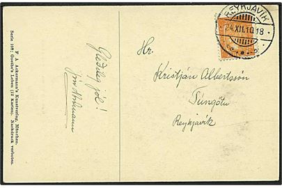 3 aur Chr. IX single på lokal brevkort sendt som tryksag i Reykjavik d. 24.12.1910. 