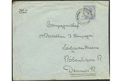 2½d George V single på brev fra Gibraltar d. 1.12.1920 til København, Danmark. Fra sømand ombord på S/S Mjølner.