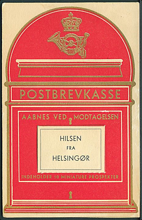 Postkasse Hilsen fra Helsingør med 10 miniature-prospekter. Stenders serie 2.
