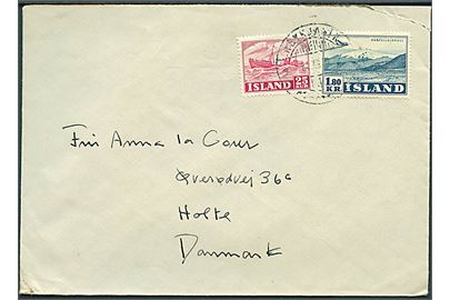 25 aur Erhverv og 1,80 kr. Luftpost på brev fra Reykjavik d. 21.12.195x til Holte, Danmark.