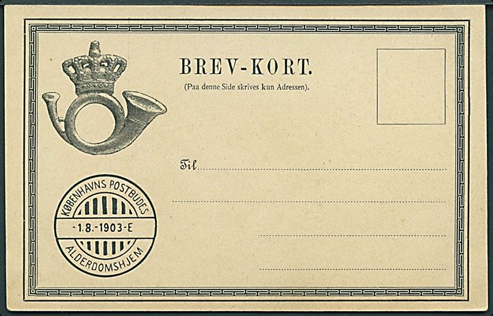 Købh., Posten udbringes. Københavns Postbudes Alderdomshjem d. 1.8.1903. u/no. Kvalitet 8