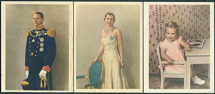 Portrætmappe med 6 Farve - Reproduktioner af bla. Kong Christian d. X, Dronning Alexandrine. Uden adresselinier. 