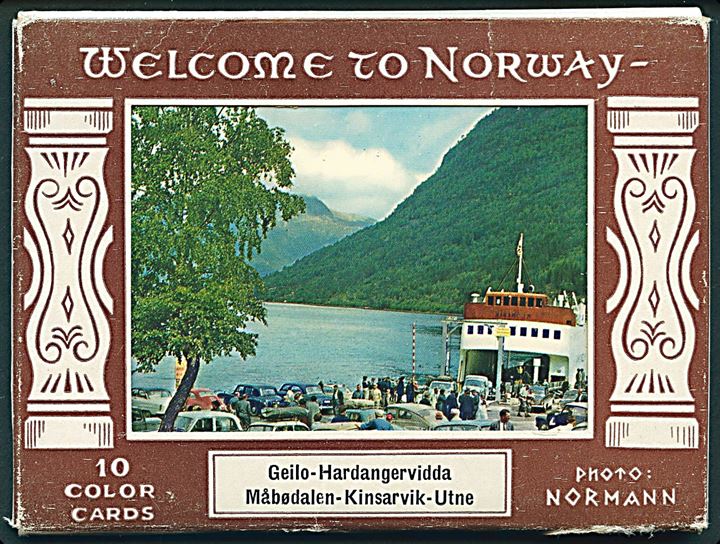 Welcome to Norway. 10 Color Cards. (Geilo - Hardangervidda - Måbødalen - Kinsarvik - Utne). Uden adresselinier. Normann Kunstforlag art F. M. 5. 10,2 x 7,3 cm. 