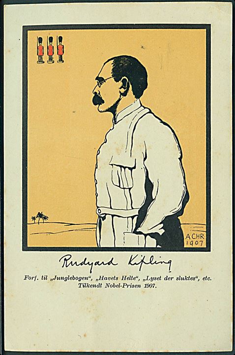 Achr: Forf. til Junglebogen, Havets Helte, Lyset der slukkes, etc. Tilkendt Nobel-Prisen 1907: Rudyard Kipling. Med signatur. V. Pios Boghandel u/no. 