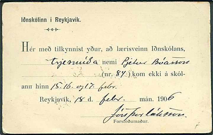 3 aur Chr. IX svardel af dobbelt helsagsbrevkort sendt lokalt i Reykjavik d. 20.2.1905.