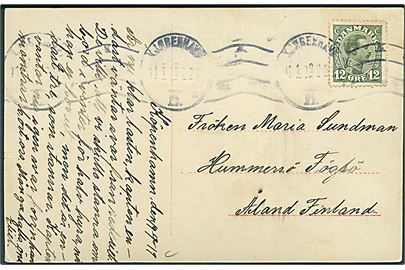 12 øre Chr. X på brevkort fra Kjøbenhavn d. 11.1.1919 til Hummersø, Fögsö, Åland, Finland.