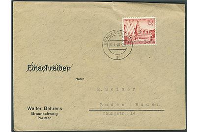 12 pfg. Leipziger Messe single på brev fra Braunschweig d. 5.4.1940 til Baden-Baden.