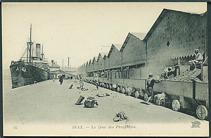 SFAX. Le Quai des Phosphates. Skib og togvogne. ND Phot no. 95. 