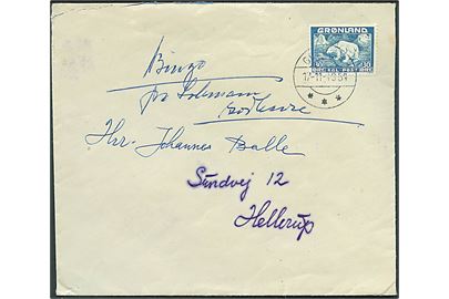 30 øre Isbjørn single på brev fra Godhavn d. 17.11.1954 til Hellerup.