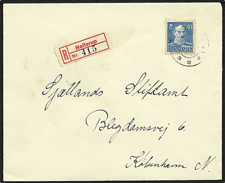 40 øre Chr. X single på lokalt anbefalet brev fra Hellerup d. 9.4.1946 til København.