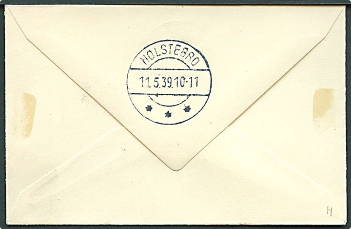 15 øre Chr. X på lille brev stemplet Frederikshaab d. 20.4.1939 til Holstebro. Ank.stemplet i Holstebro d. 11.5.1939.